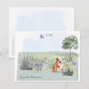 Carte De Correspondance Monogramme et nom du papillon de chien de Bulldog 