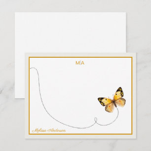 Carte De Correspondance Monogramme et nom du vol de papillon orange jaune
