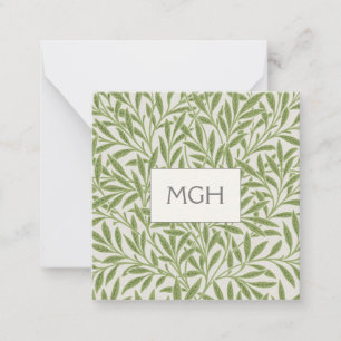Carte De Correspondance Monogramme Feuilles de Saule Vert Vintage