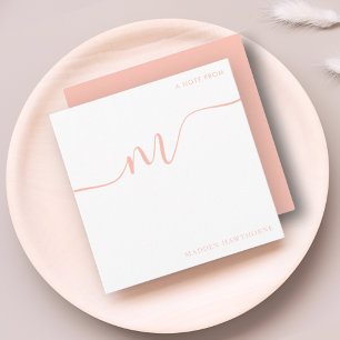 Carte De Correspondance Monogramme fillette calligraphie Coral rose papete