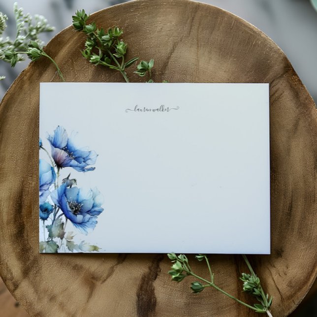 Carte De Correspondance Monogramme floral de Poppy bleu (Créateur téléchargé)