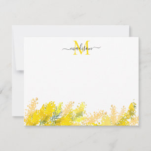Carte De Correspondance Monogramme Floral Jaune Moderne Mimosa Aquarelle