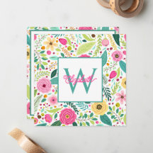 Monogramme floral printanier rose jaune et sarcell