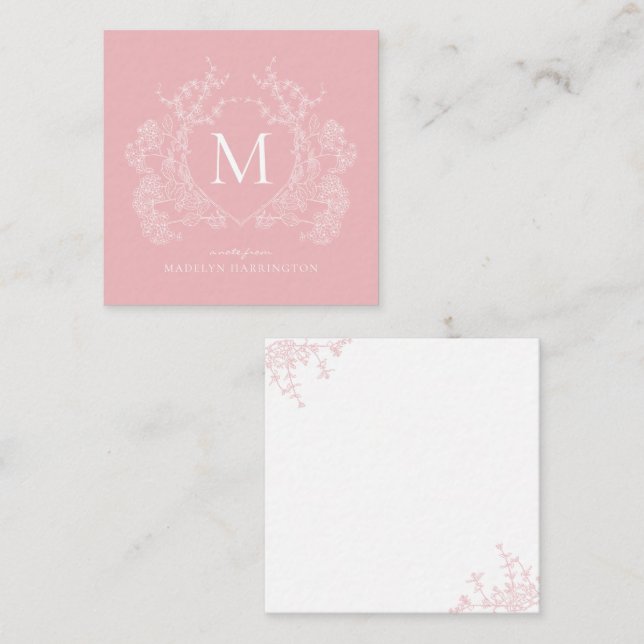 Carte De Correspondance Monogramme floral rose-rose moderne (Devant / Derrière)