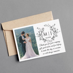 Carte De Correspondance monogramme floral simple merci photo mariage