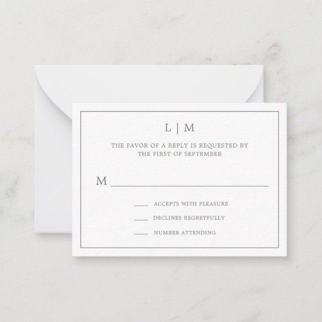 Carte De Correspondance Monogramme gris foncé simple Mini mariage RSVP (Devant)