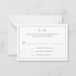 Carte De Correspondance Monogramme gris foncé simple Mini mariage RSVP