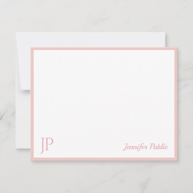 Carte De Correspondance Monogramme manuscrit blanc chic rose vif (Devant)