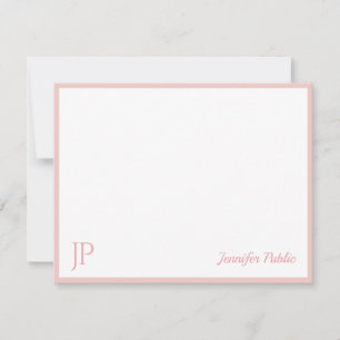 Carte De Correspondance Monogramme manuscrit blanc chic rose vif