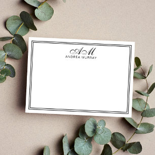 Carte De Correspondance Monogramme minimal à deux bordures noir et blanc