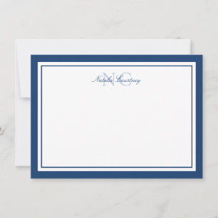 Carte De Correspondance Monogramme minimal bleu marine à deux frontières 4
