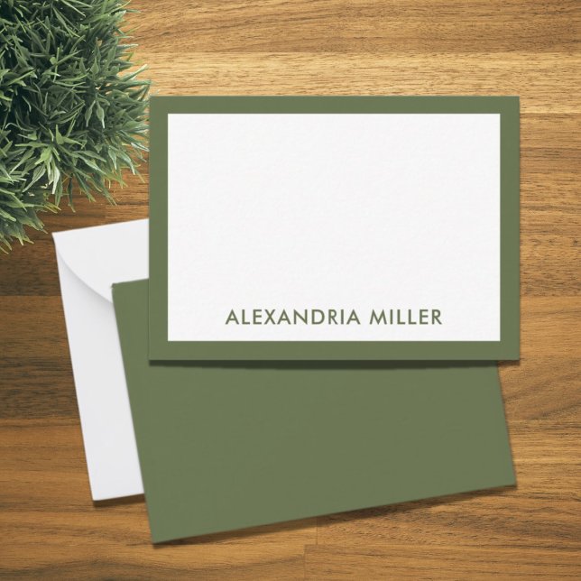 Carte De Correspondance Monogramme minimal moderne Nom Olive Green (Créateur téléchargé)