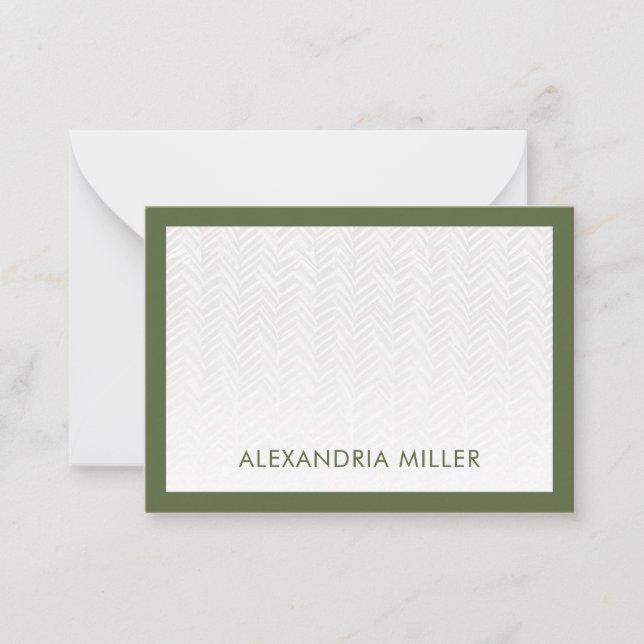 Carte De Correspondance Monogramme minimal Nom Herringbone Olive (Devant)