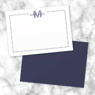 Carte De Correspondance Monogramme minimaliste à bordure bleu marine