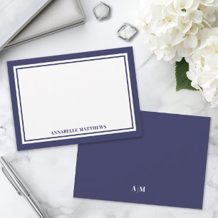 Carte De Correspondance Monogramme minimaliste à deux bordures bleu marine