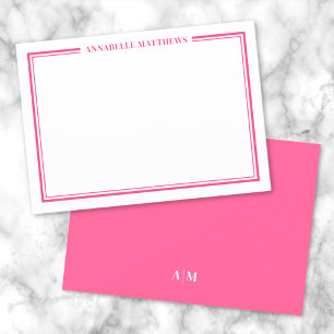 Carte De Correspondance Monogramme minimaliste à double bordure rose vif