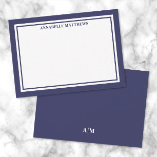 Carte De Correspondance Monogramme minimaliste avec bordure bleu marine