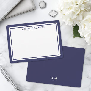 Carte De Correspondance Monogramme Minimaliste avec Bordure Bleue