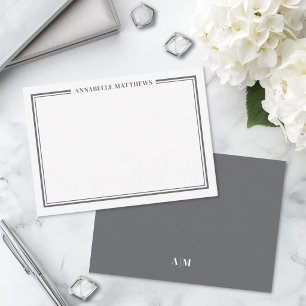 Carte De Correspondance Monogramme minimaliste avec bordure grise