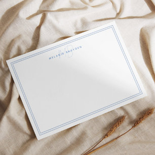 Carte De Correspondance Monogramme minimaliste bleu foncé deux bordures 3,