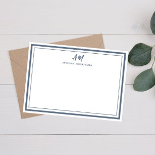 Carte De Correspondance Monogramme minimaliste bleu foncé mince et épais