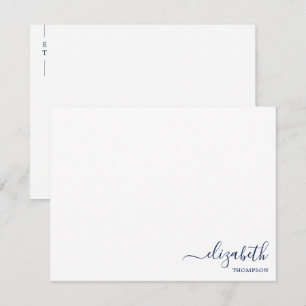 Carte De Correspondance Monogramme minimaliste bleu marine simple
