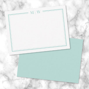 Carte De Correspondance Monogramme minimaliste bleu sarcelle à double bord