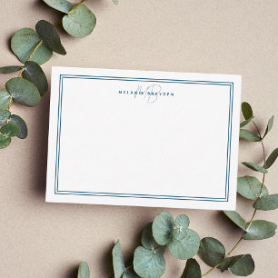 Carte De Correspondance Monogramme minimaliste bleu Turquoise simple à deu