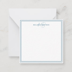 Carte De Correspondance Monogramme minimaliste bleu Turquoise simple à deu