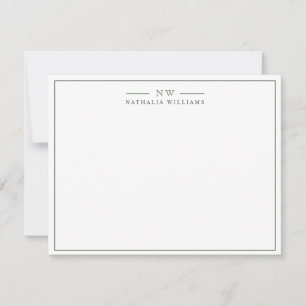 Carte De Correspondance Monogramme minimaliste de bordure vert foncé