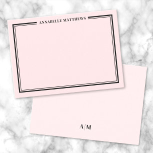 Carte De Correspondance Monogramme Minimaliste de Nom avec Bordure Rose Fa