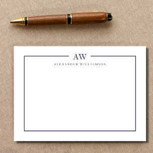Carte De Correspondance Monogramme minimaliste Denim Bleu