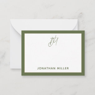 Carte De Correspondance Monogramme minimaliste d'olive moderne