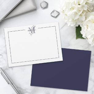 Carte De Correspondance Monogramme minimaliste en écriture Navy Blue