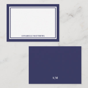 Carte De Correspondance Monogramme minimaliste Navy Blue à deux bordures