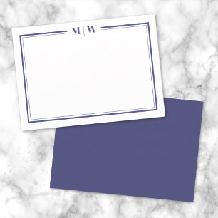 Carte De Correspondance Monogramme minimaliste Navy Blue à deux bordures
