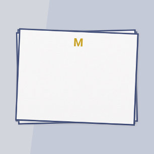Carte De Correspondance Monogramme minimaliste or bordure bleu marine