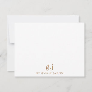 Carte De Correspondance Monogramme minimaliste or classique blanc