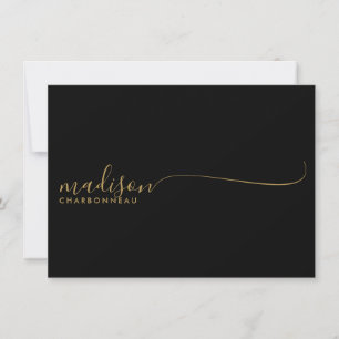 Carte De Correspondance Monogramme minimaliste Or simple Noir