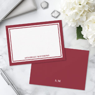 Carte De Correspondance Monogramme minimaliste rouge à deux bordures