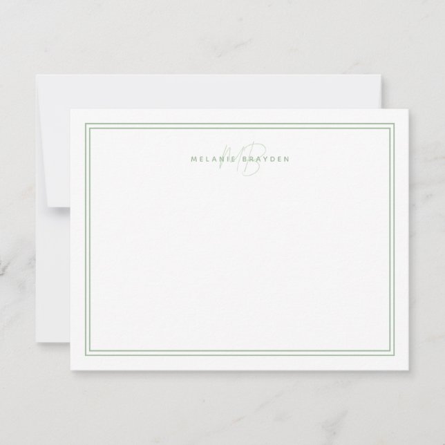 Carte De Correspondance Monogramme minimaliste vert Sage Deux bordures 4,2 (Devant)