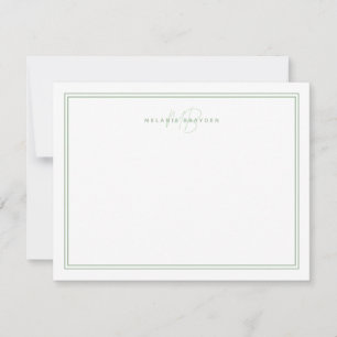 Carte De Correspondance Monogramme minimaliste vert Sage Deux bordures 4,2