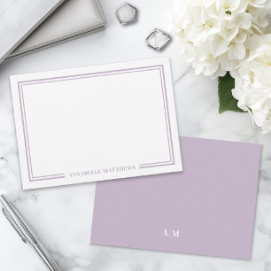Carte De Correspondance Monogramme minimaliste violet à double bordure