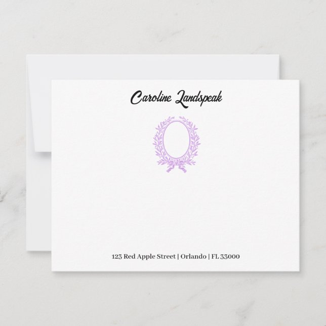 Carte De Correspondance Monogramme miroir floral violet (Devant)