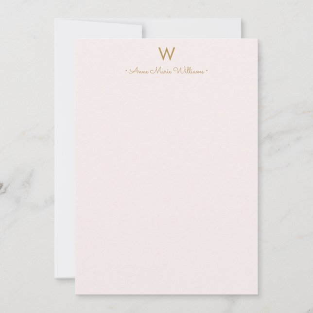 Carte De Correspondance Monogramme moderne Blush Pink Gold Script (Devant)