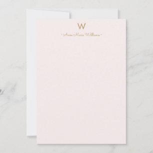 Carte De Correspondance Monogramme moderne Blush Pink Gold Script