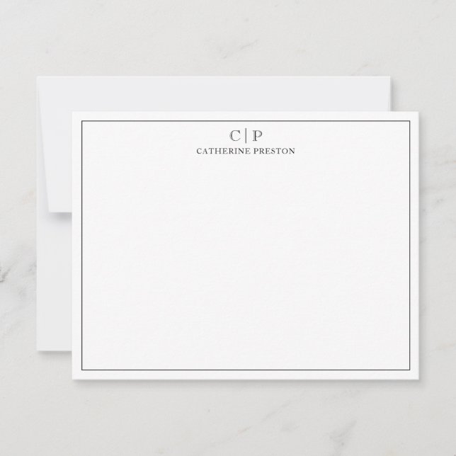 Carte De Correspondance Monogramme moderne classique noir papeterie person (Devant)