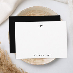 Carte De Correspondance Monogramme moderne minimaliste noir et blanc éléga