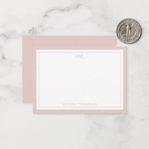 Carte De Correspondance Monogramme moderne minimaliste rose double bordure