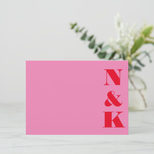 Carte De Correspondance Monogramme moderne minimaliste rose et Mariage rou